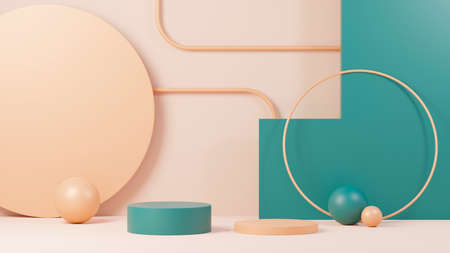 3d render abstract display podium platform for  product presentation and advertising. Minimal scene backdrop with clean design. Vacant pedestal for mock up. Empty stage with pastel color for cosmetic.の写真素材