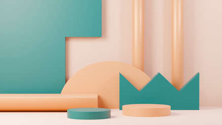 3d render abstract display podium platform for  product presentation and advertising. Minimal scene backdrop with clean design. Vacant pedestal for mock up. Empty stage with pastel color for cosmetic.の写真素材
