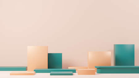 3d render abstract display podium platform for  product presentation and advertising. Minimal scene backdrop with clean design. Vacant pedestal for mock up. Empty stage with pastel color for cosmetic.の写真素材
