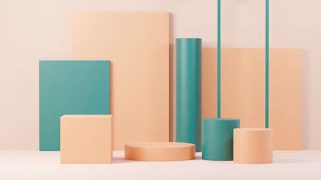 3d render abstract display podium platform for  product presentation and advertising. Minimal scene backdrop with clean design. Vacant pedestal for mock up. Empty stage with pastel color for cosmetic.の写真素材