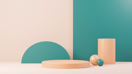3d render abstract display podium platform for  product presentation and advertising. Minimal scene backdrop with clean design. Vacant pedestal for mock up. Empty stage with pastel color for cosmetic.の写真素材