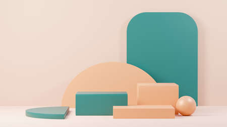 3d render abstract display podium platform for  product presentation and advertising. Minimal scene backdrop with clean design. Vacant pedestal for mock up. Empty stage with pastel color for cosmetic.の写真素材