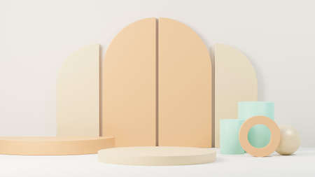 3d render abstract display podium platform for  product presentation and advertising. Minimal scene backdrop with clean design. Vacant pedestal for mock up. Empty stage with pastel color for cosmetic.の写真素材