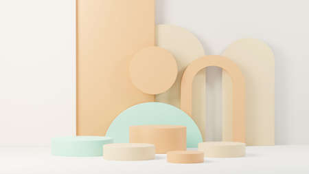 3d render abstract display podium platform for  product presentation and advertising. Minimal scene backdrop with clean design. Vacant pedestal for mock up. Empty stage with pastel color for cosmetic.の写真素材