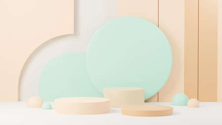 3d render abstract display podium platform for  product presentation and advertising. Minimal scene backdrop with clean design. Vacant pedestal for mock up. Empty stage with pastel color for cosmetic.の写真素材