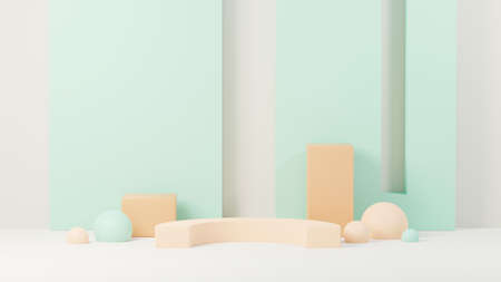 3d render abstract display podium platform for  product presentation and advertising. Minimal scene backdrop with clean design. Vacant pedestal for mock up. Empty stage with pastel color for cosmetic.の写真素材
