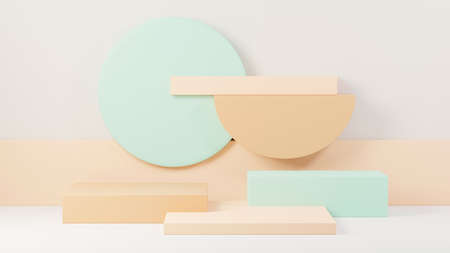 3d render abstract display podium platform for  product presentation and advertising. Minimal scene backdrop with clean design. Vacant pedestal for mock up. Empty stage with pastel color for cosmetic.の写真素材