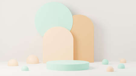 3d render abstract display podium platform for  product presentation and advertising. Minimal scene backdrop with clean design. Vacant pedestal for mock up. Empty stage with pastel color for cosmetic.の写真素材