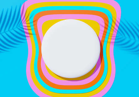 3d render top view of white blank cylinder frame for mock up and display products with shadows of...