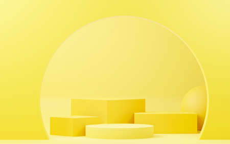 3d render abstract display podium platform for  product presentation and advertising. Minimal scene backdrop with clean design. Vacant pedestal for mock up. Empty stage with pastel color for cosmetic.の写真素材