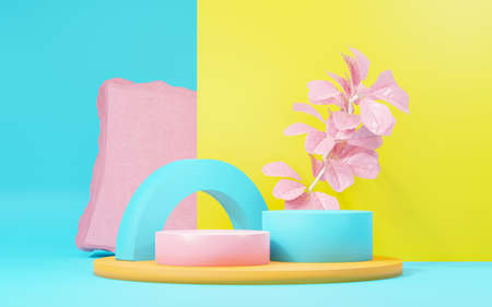 3d render abstract display podium platform for  product presentation and advertising. Minimal scene backdrop with clean design. Vacant pedestal for mock up. Empty stage with pastel color for cosmetic.の写真素材