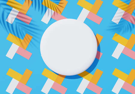 3d render top view of white blank cylinder frame for mock up and display products with shadows of...