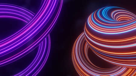 3d render of flash neon and light glowing on dark scene. Speed light tunnel through the city or urban. Technology internet of future network. Sci fiction of hyperspace interstellar travel.の写真素材