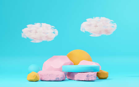 3d render abstract display podium platform for  product presentation and advertising. Minimal scene backdrop with clean design. Vacant pedestal for mock up. Empty stage with pastel color for cosmetic.の写真素材
