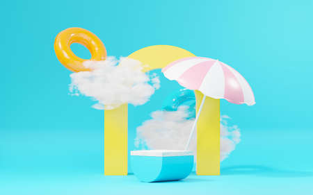 3d render abstract display podium platform for  product presentation and advertising. Minimal scene backdrop with clean design. Vacant pedestal for mock up. Empty stage with pastel color for cosmetic.の写真素材