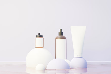 3d render of blank cosmetics skincare product or packaging for mock up. Beauty soap and spa concept. Lotion oil moisture for skin health. Premium and luxury design for branding.の写真素材
