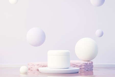 3d render of blank cosmetics skincare product or packaging for mock up. Beauty soap and spa concept. Lotion oil moisture for skin health. Premium and luxury design for branding.の写真素材