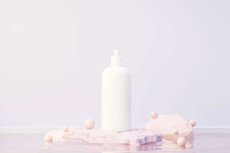 3d render of blank cosmetics skincare product or packaging for mock up. Beauty soap and spa concept. Lotion oil moisture for skin health. Premium and luxury design for branding.の写真素材