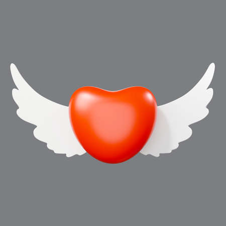 3d rendering of wings heart icon on clean background for mock up and web banner. Cartoon interface design. minimal metaverse concept.の写真素材