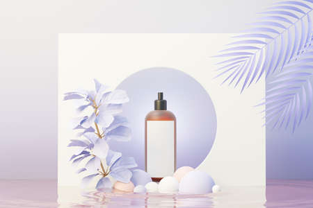 3d render of blank cosmetics skincare product or packaging for mock up. Beauty soap and spa concept. Lotion oil moisture for skin health. Premium and luxury design for branding.の写真素材
