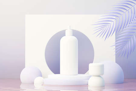 3d render of blank cosmetics skincare product or packaging for mock up. Beauty soap and spa concept. Lotion oil moisture for skin health. Premium and luxury design for branding.の写真素材
