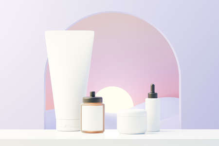 3d render of blank cosmetics skincare product or packaging for mock up. Beauty soap and spa concept. Lotion oil moisture for skin health. Premium and luxury design for branding.