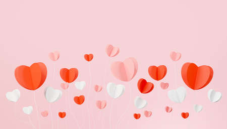 3d rendering of paper heart balloon on clean background for mock up and web banner. Cartoon interface design. minimal metaverse concept.の写真素材