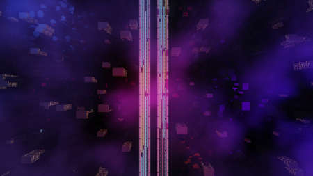 3d render of Cyber punk night city landscape concept. Light glowing on dark scene.  Night life....