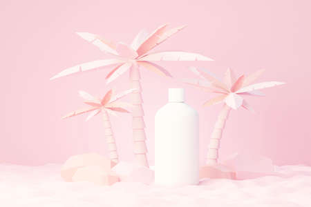 3d render of blank cosmetics skincare product or packaging for mock up. Beauty soap and spa concept. Lotion oil moisture for skin health. Premium and luxury design for branding.の写真素材
