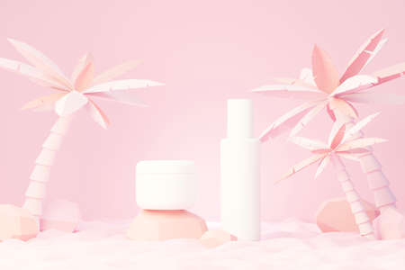 3d render of blank cosmetics skincare product or packaging for mock up. Beauty soap and spa concept. Lotion oil moisture for skin health. Premium and luxury design for branding.の写真素材