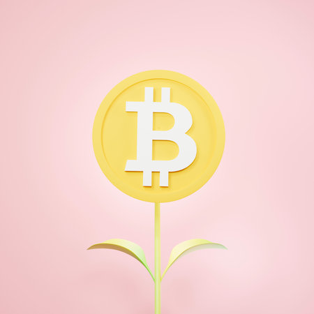 3d rendering of cryptocurrency Bitcoin icon on clean background for mock up and web banner. Cartoon interface design. minimal metaverse concept.の写真素材