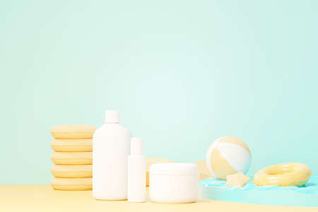 3d render of blank cosmetics skincare product or packaging for mock up. Beauty soap and spa concept. Lotion oil moisture for skin health. Premium and luxury design for branding.の写真素材