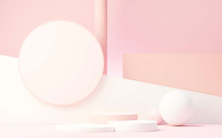 3d render abstract display podium platform for  product presentation and advertising. Minimal scene backdrop with clean design. Vacant pedestal for mock up. Empty stage with pastel color for cosmetic.の写真素材