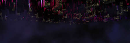 3d render of Cyber punk night city landscape concept. Light glowing on dark scene. Night life. Technology network for 5g. Beyond generation and futuristic of Sci-Fi Capital city and building scene.の写真素材