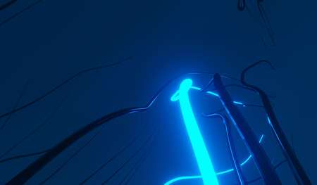 3d render of RGB neon light on darkness background. Abstract Laser lines show at night. Ultraviolet spectrum beam scene for mock up and web banner.の写真素材