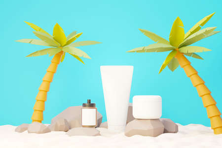 3d render of blank cosmetics skincare product or packaging for mock up. Beauty soap and spa concept. Lotion oil moisture for skin health. Premium and luxury design for branding.の写真素材