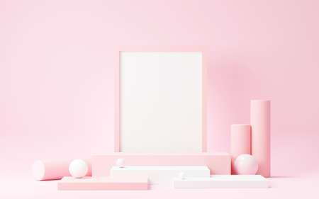 3d render abstract display podium platform for  product presentation and advertising. Minimal scene backdrop with clean design. Vacant pedestal for mock up. Empty stage with pastel color for cosmetic.の写真素材