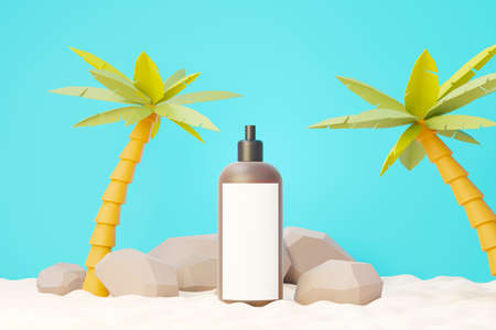 3d render of blank cosmetics skincare product or packaging for mock up. Beauty soap and spa concept. Lotion oil moisture for skin health. Premium and luxury design for branding.の写真素材