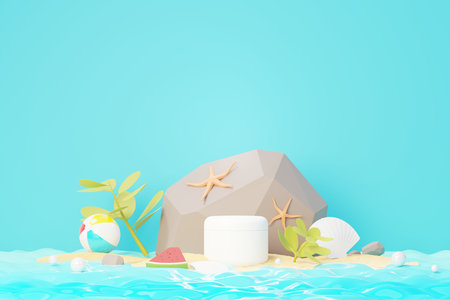 3d render of blank cosmetics skincare product or packaging for mock up. Beauty soap and spa concept. Lotion oil moisture for skin health. Premium and luxury design for branding.の写真素材