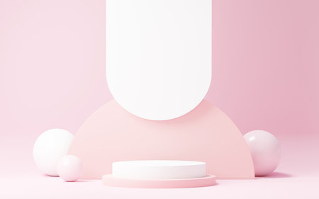 3d render abstract display podium platform for  product presentation and advertising. Minimal scene backdrop with clean design. Vacant pedestal for mock up. Empty stage with pastel color for cosmetic.の写真素材