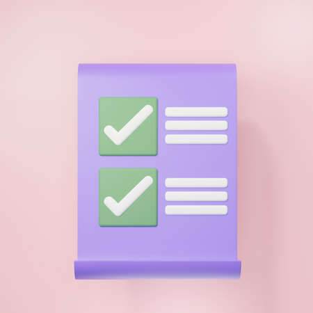 3d rendering of Checklisht paper icon on clean background for mock up and web banner. Cartoon interface design. minimal metaverse concept.の写真素材