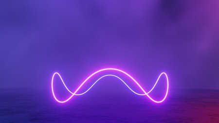 3d render of flash neon and light glowing on dark scene. Speed light tunnel through the city or urban. Technology internet of future network. Sci fiction of hyperspace interstellar travel.の写真素材