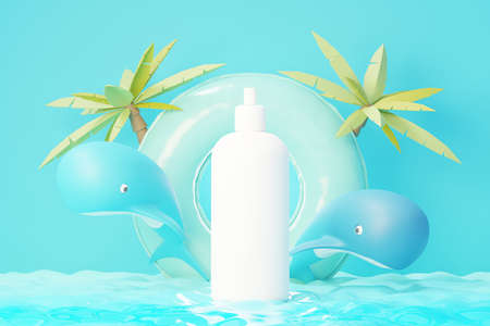 3d render of blank cosmetics skincare product or packaging for mock up. Beauty soap and spa concept. Lotion oil moisture for skin health. Premium and luxury design for branding.の写真素材