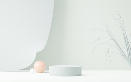 3d render abstract display podium platform for  product presentation and advertising. Minimal scene backdrop with clean design. Vacant pedestal for mock up. Empty stage with pastel color for cosmetic.の写真素材