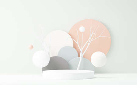 3d render abstract display podium platform for  product presentation and advertising. Minimal scene backdrop with clean design. Vacant pedestal for mock up. Empty stage with pastel color for cosmetic.の写真素材