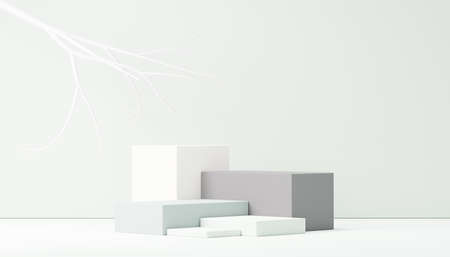 3d render abstract display podium platform for  product presentation and advertising. Minimal scene backdrop with clean design. Vacant pedestal for mock up. Empty stage with pastel color for cosmetic.の写真素材