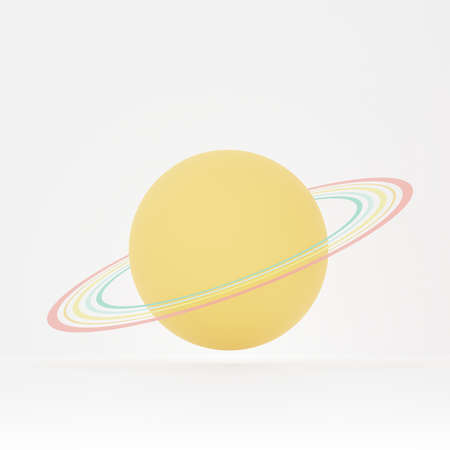 3d rendering of Yellow Planet Saturn on clean background for mock up and web banner. Cartoon interface design. minimal metaverse concept.の写真素材