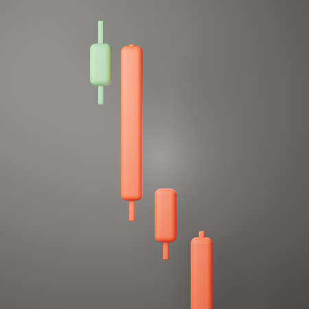 3d rendering of Bullish or Bearish Candlesticks graph Chart for trading Cryptocurrency icon on clean background for mock up and web banner. Cartoon interface design. minimal metaverse concept.の写真素材