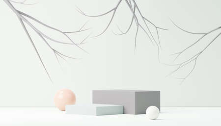 3d render abstract display podium platform for  product presentation and advertising. Minimal scene backdrop with clean design. Vacant pedestal for mock up. Empty stage with pastel color for cosmetic.の写真素材