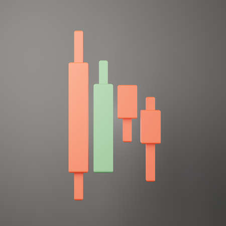3d rendering of Bullish or Bearish Candlesticks graph Chart for trading Cryptocurrency icon on clean background for mock up and web banner. Cartoon interface design. minimal metaverse concept.の写真素材
